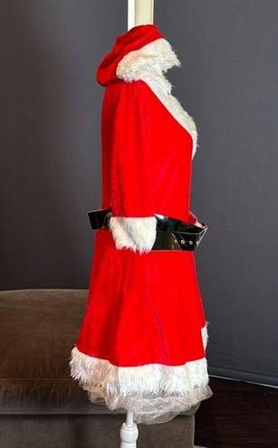 ma*rs Short Red Hooded Dress White Faux Fur Trim  Claus Santa Christmas Size L