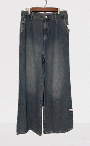 Pilcro Single Front Pleated High Rise Relaxed Fit Wide Leg in Med Wash Sz 29 NWT