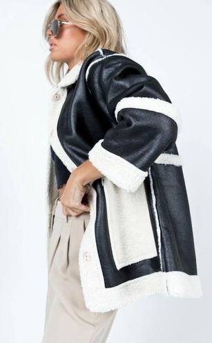 Princess Polly Lexie Black & White Faux Leather Shearling Oversized Jacket L/XL