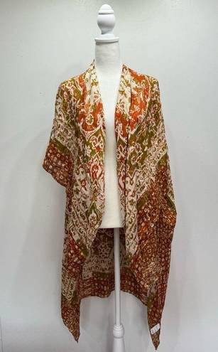 Avenue Zoe Rust Orange & Beige Boho Open Front Draped Kimono Wrap One Size