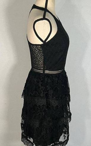 Heartloom  Black Victoria Ruffle Lace Halter Mini Dress Women's Size Small NWT