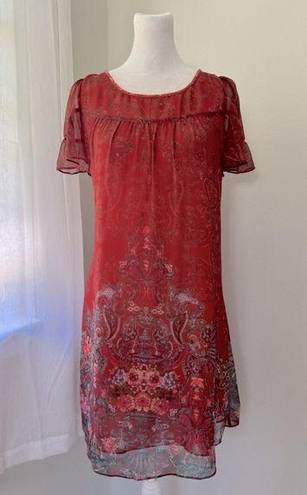 Mulberry  Silk Red Short Sleeve Mini Dress