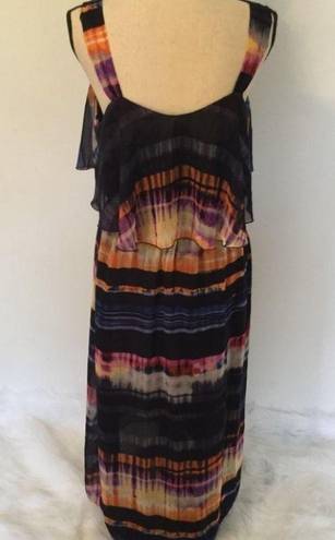 Black Rainn  Maxi Dress Dark Watercolor Stripe Long