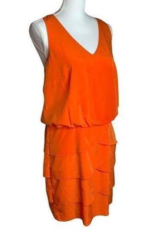 Laundry by Shelli Segal  Orange Ruffle Skirt Sleeveless Ruffle Zip Dress