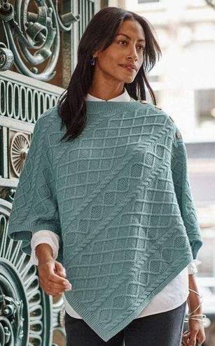 J.Jill Spruce Blue Cozy Cable-Knit Asymmetric Cotton Blend Poncho Sweater Sz S/L