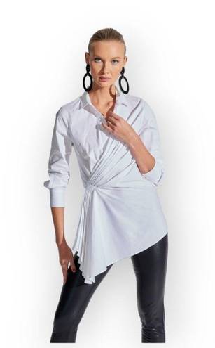 Natori  cotton poplin side drape button doown Blouse White