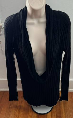 Banana Republic Luxury Cashmere Blend Black Wool Cashmere Deep Cowl Neck Cable Knit Sweater, size S