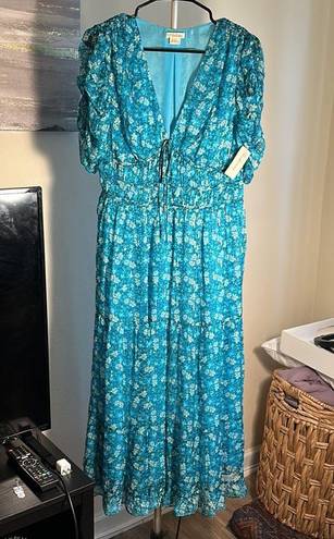 Shoshanna NWT  Danli Floral Chiffon blue midi dress with gold. Size 10