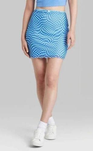 Wild Fable  Blue Checkered Mesh Bodycon Mini Skirt Women's Size Large L NWOT