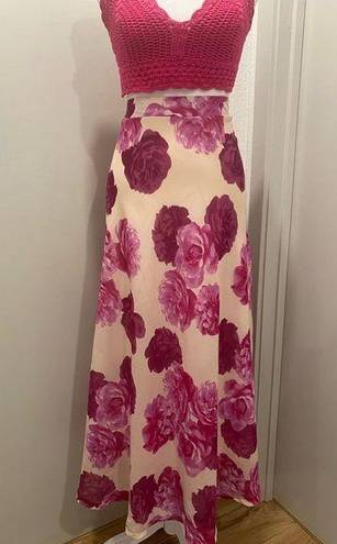 Krass&co VTG 90s NYCC New York Clothing . Pink Roses Floral Patterned Maxi Skirt - M