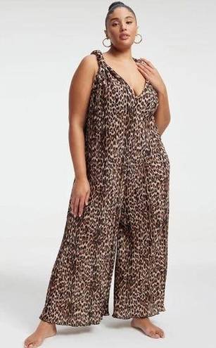 Good American  Leopard Print Always Fits Plisse Knotted Romper Sz.5-8(2x-5X) NWT