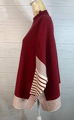 Pink Lily Womens Sweater Size Small burgundy Striped Mock Neck Poncho Pullover