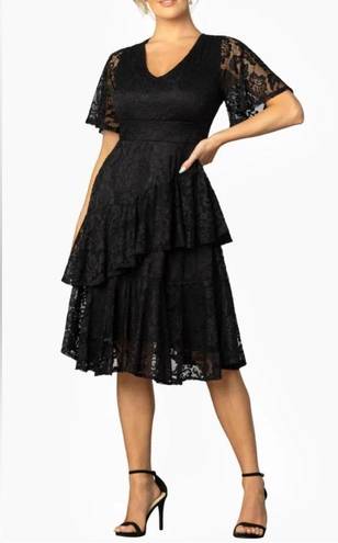 Onyx NEW Kiyonna Lace Affair Ruffle Flounce Midi Cocktail Dress in  Size XL