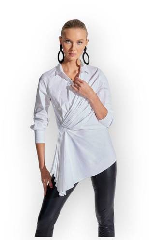 Natori  cotton poplin side drape button doown Blouse White