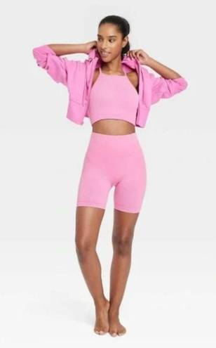 JoyLab Women's High-Rise Ribbed Seamless Bike Shorts 6" -  Berry Pink S -NWT