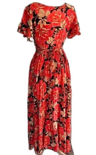 Abel the label  Vivid Dreams Maxi Dress Red Black Floral Size S