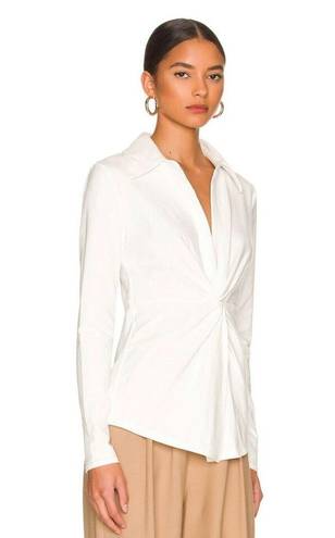 L'Academie  Womens XS Bone White The Amarine Top Deep V Long Sleeve New Collared