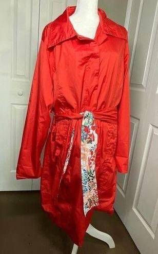 Chelsea Studio Plus 22W, Lightweight Spring Trench Coat, Soft Red, Floral Lining