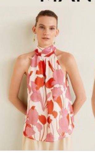 Mango Halter Floral Print Sleeveless Top