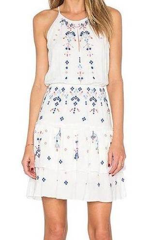 Parker NWT Revolve  Dress White Red Blue Embroidered Halter Stretch Waist Mini M