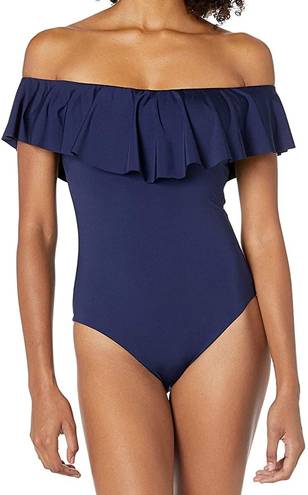 Trina Turk Women's Standard Off Shoulder Ruffle One Piece Swimsuit in Midnight