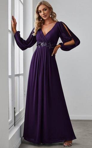 Ever Pretty NWT  Elegant Chiffon V-Neckline Long Sleeve Formal Evening Dress Sz S