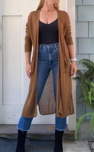 The Row  Long Open Front Cardigan Duster in Brown Linen Blend S / M