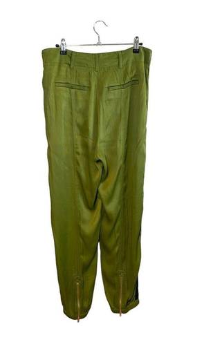 Anthropologie  Moss Green Satin Black Tuxedo Stripe Joggers 6