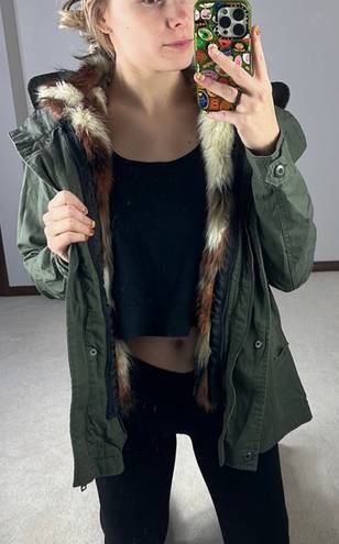 American Eagle : Olive Green Faux Fur Canvas Coat