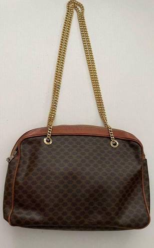 CELINE  Vintage Macadam Chain Shoulder Bag Leather PVC interior monogram brown