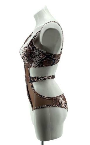 Matte Collection  Women’s Brown Snakeskin Mesh Cutout One-Piece Swimsuit Small