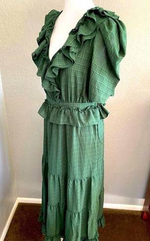 Moon River Green Frilly Ruffled Maxi Dress Wedding Summer Party Cottagecore  M