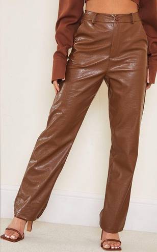 Pretty Little Thing  Brown Chocolate Faux Crocodile Leather High Waist Pants size 2