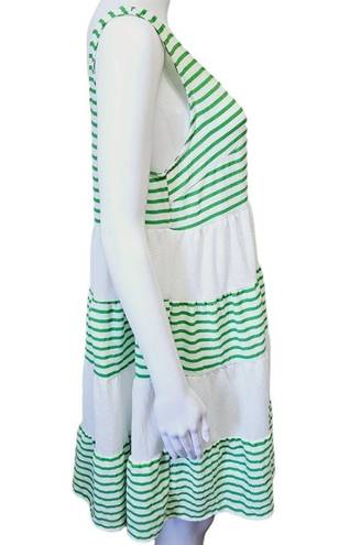 Entro  Green & White Striped Tiered Sleeveless Dress Size Medium
