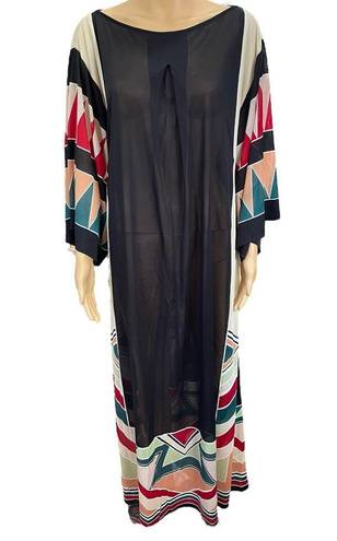 Gottex  Vintage 70s Sheer Hippie Geometric Psychedelic Bell Sleeve Luxury Dress