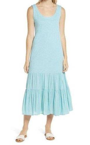 Caslon NWT Women's  Teal Mixed Media Drop Waist Maxi Dress Sz Large