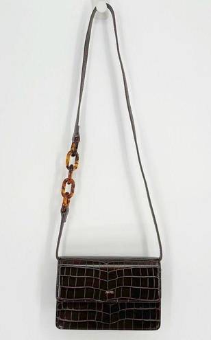 JW Pei  Julia Crossbody Bag Vegan Leather Croc Embossed in Dark Brown