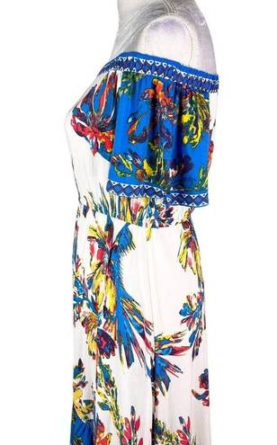 Flying Tomato  Dress XS Off Shoulder Hi-Lo Blue White Floral