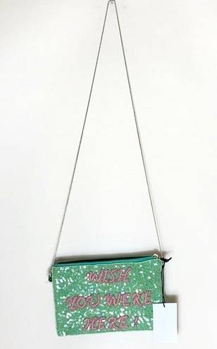 Wish From St. Xavier  You Were Here green sequin clutch bag NWT