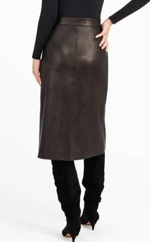 Spanx Leather-Like Midi Skirt Noir A-Line Shiny High-Waist Pencil Mid-Length S