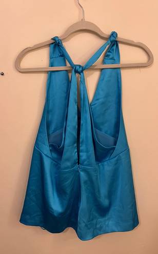 Glam Boutique Satin Blue Knot Back Top