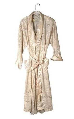 Victoria's Secret  Gold Label Vintage 80s Ivory Floral Jacquard Satin Robe & Slip