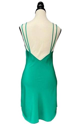 Victoria's Secret Vintage  Emerald Green Satin Slip Dress with Lace Trim