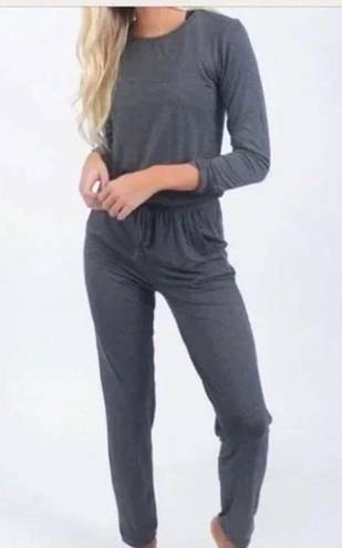 Zyia  Active Long Sleeve Jumpsuit Gray Womens Large Athleisure Loungewear Stretch