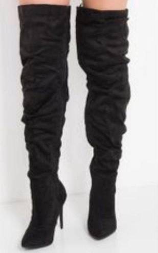 Akira  over the knee black ruched boots