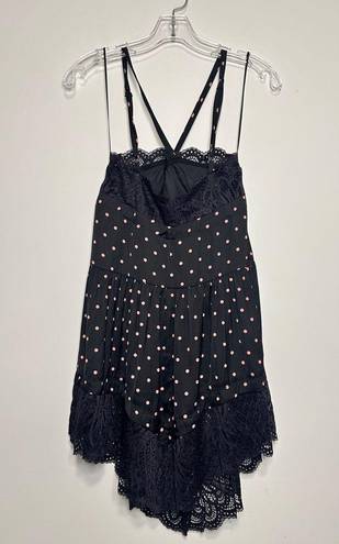 Free People INTIMATELY  black pink polka dot mini lace dress slip M