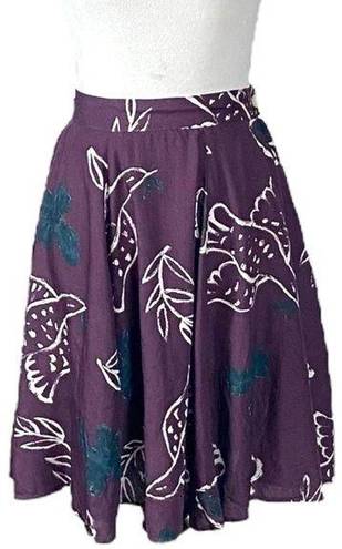 Esprit Vintage 90s Espirt Skater Circle Skirt with Dove Print Plum Rayon Size 5/6 XS