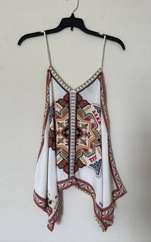 True Craft Flying Tomato Red White Adjustable Spaghetti Strap Boho Rayon Crop Top Size S