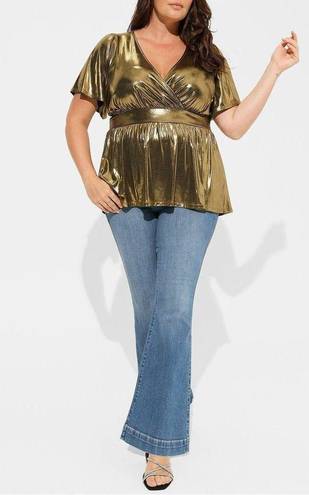 Torrid  Liquid Shine Surplice Peplum Top Gold Plus 1X NEW