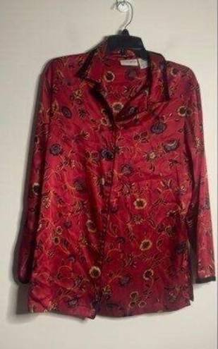 Jaclyn Smith red floral long sleeve pajama set, oriental, lightweight